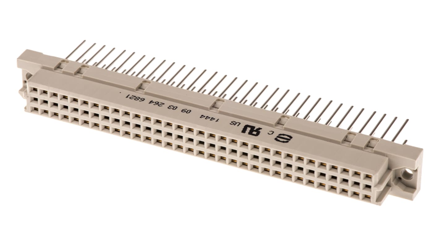 Harting DIN 41612 csatlakozó, távolság: 2.54mm, 64 érintkező, 2 soros, Egyenes, Nő, C2 osztály, típus: C Átmenő furat,