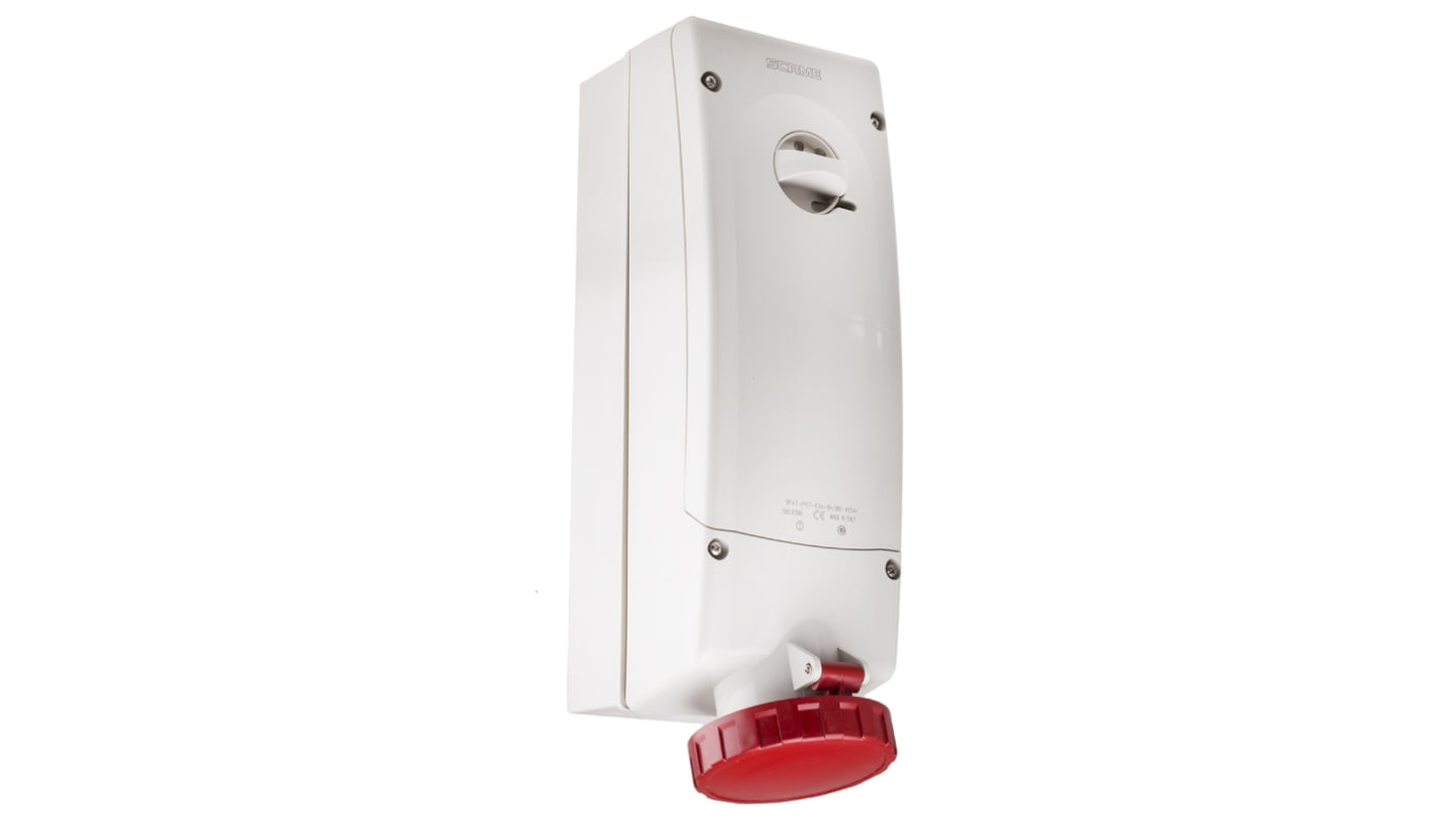 Connecteur Industriel Femelle 3P+E commutable Rouge IP67,415 V,63A Droit