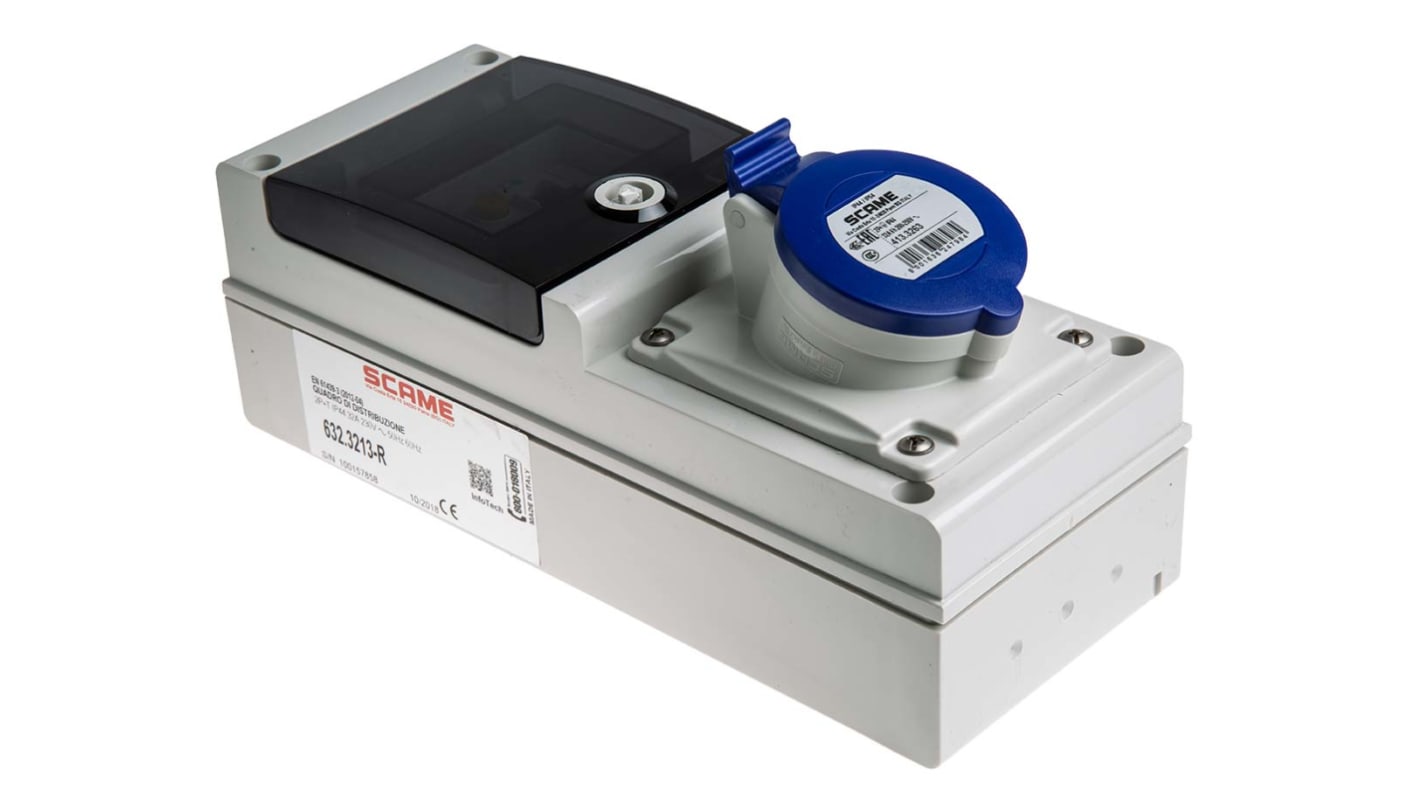 632.3213-R | Scame, DOMINO IP44 Blue Wall Mount 2P + E RCD Industrial ...