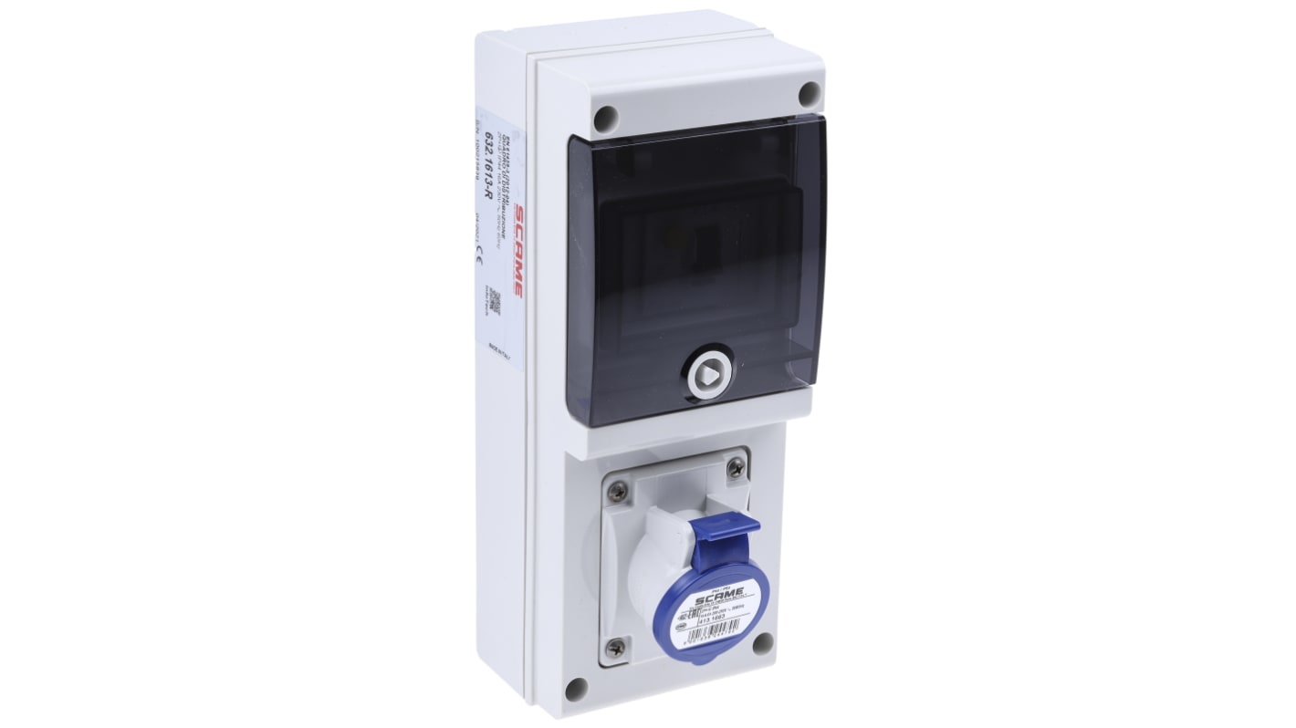 Scame, DOMINO IP44 Blue Wall Mount 2P + E RCD Industrial Power Connector Socket, Rated At 16A, 230 V