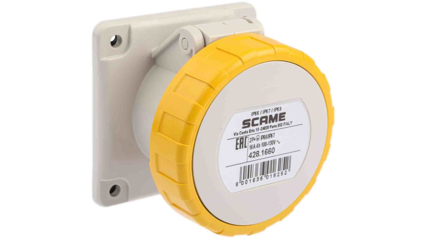 Scame Grey Socket, Rated At 16A, 100 → 130 V