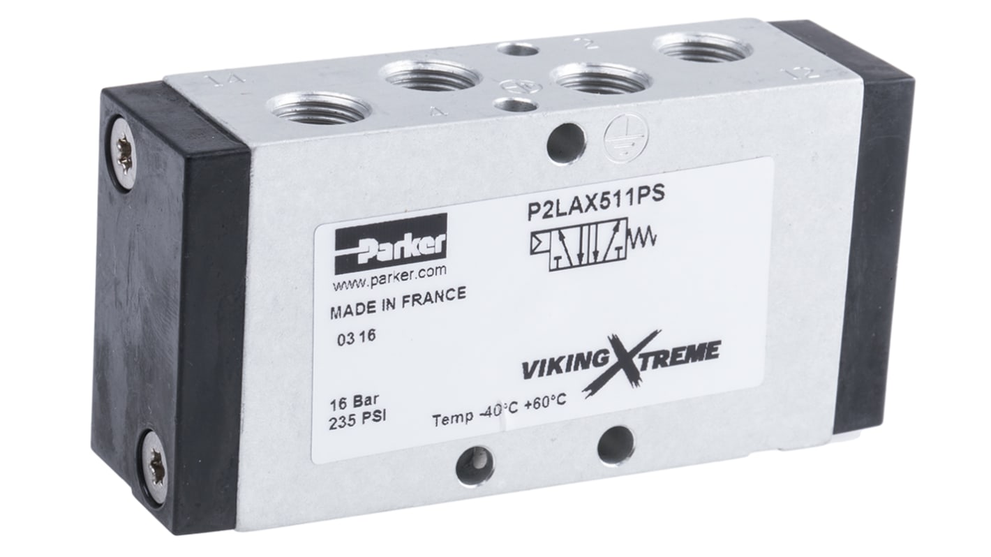 Electrodistributeur pneumatique Parker serie Viking Xtreme fonction 5/2, Assistée/Ressort, G 1/8