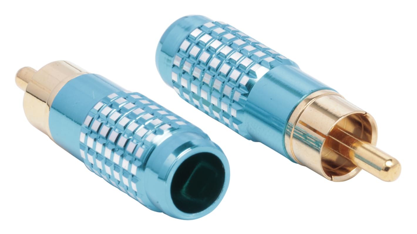 RS PRO Stecker Abgewinkelt Blau Cinchstecker, Kontakt vergoldet, Kabelmontage