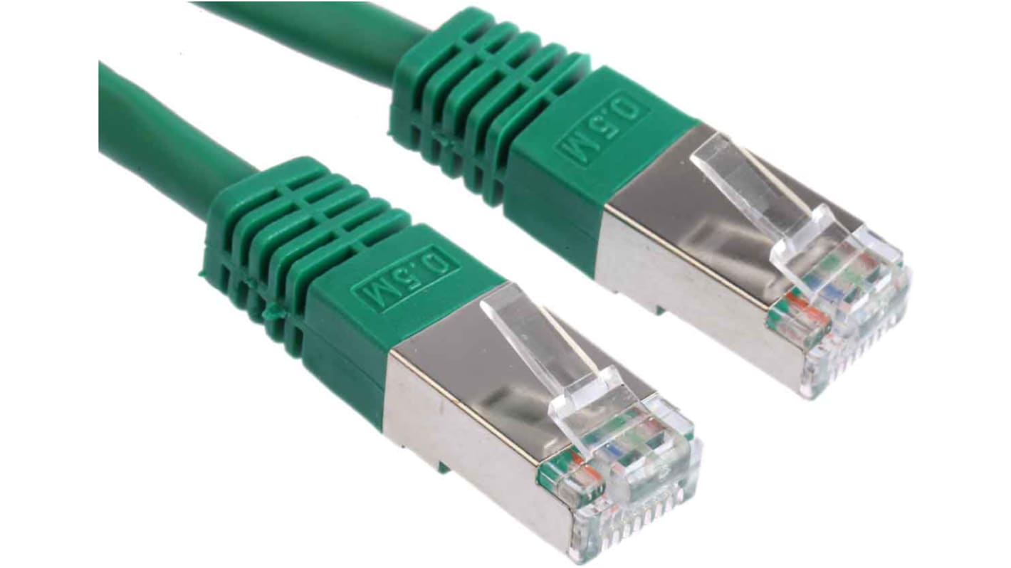 RS PRO Cat6 Male RJ45 to Male RJ45 Ethernet Cable, S/FTP, Green PVC Sheath, 0.5m