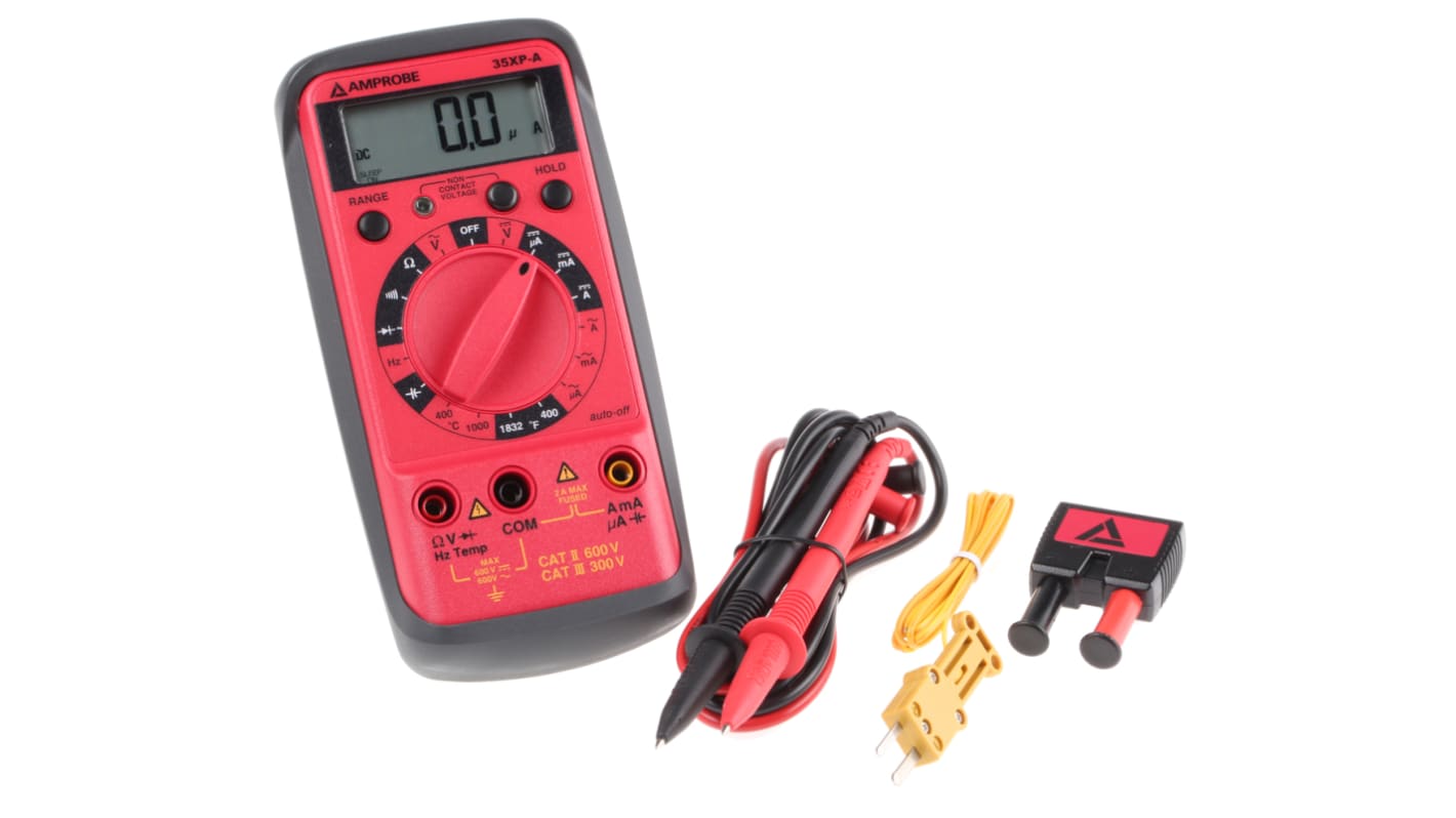 Amprobe 35XPA Handheld LCD Digital Multimeter, 2A ac Max, 2A dc Max, 600V ac Max