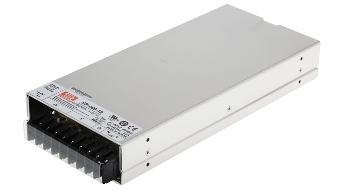 Mean Well Embedded Switch Mode Power Supply SMPS, SP-480-12, 12V dc, 40A, 480W, 1 Output, 120 → 370 V dc, 85