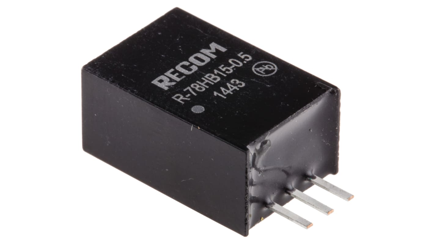 Recom Switching Regulator, Through Hole, 15V dc Output Voltage, 20 → 72V dc Input Voltage, 500mA Output Current,