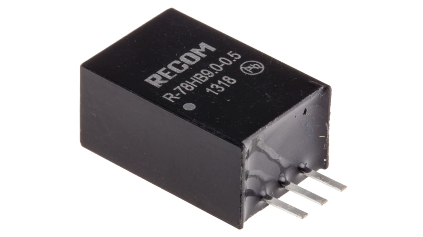 Regolatore switching Recom, ingresso 14 → 72V cc, uscita 9V cc, 500mA