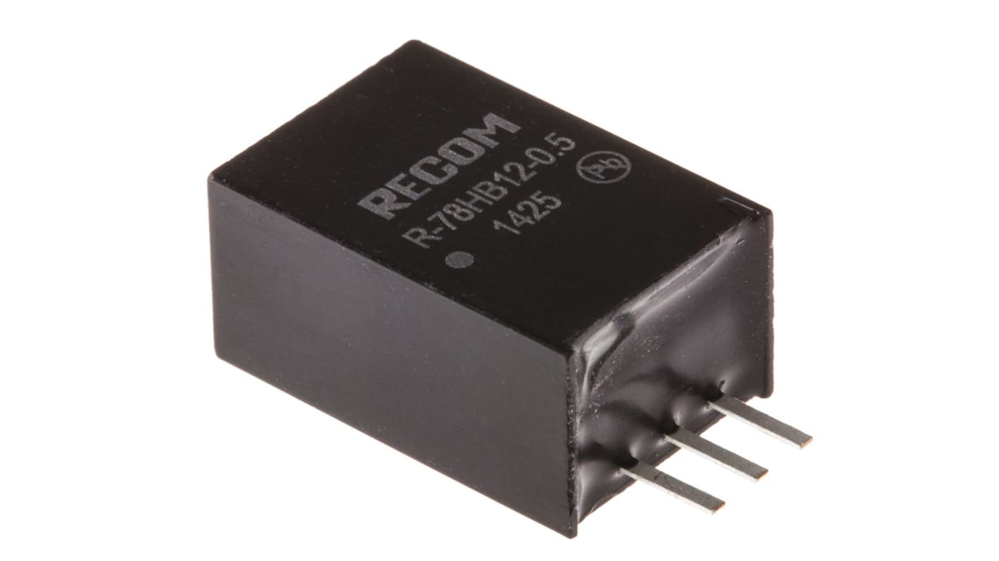 Regolatore switching Recom, ingresso 17 → 72V cc, uscita 12V cc, 500mA, 6W