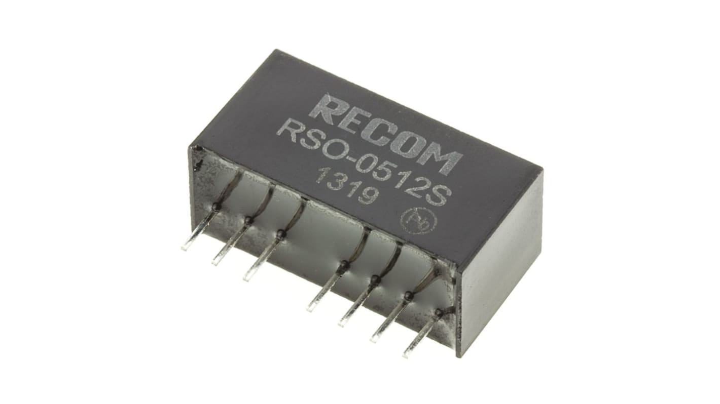 Recom RSO Isolated DC-DC Converter, 12V dc/ 83mA Output, 4.5 → 9 V dc Input, 1W, Through Hole, +85°C Max Temp