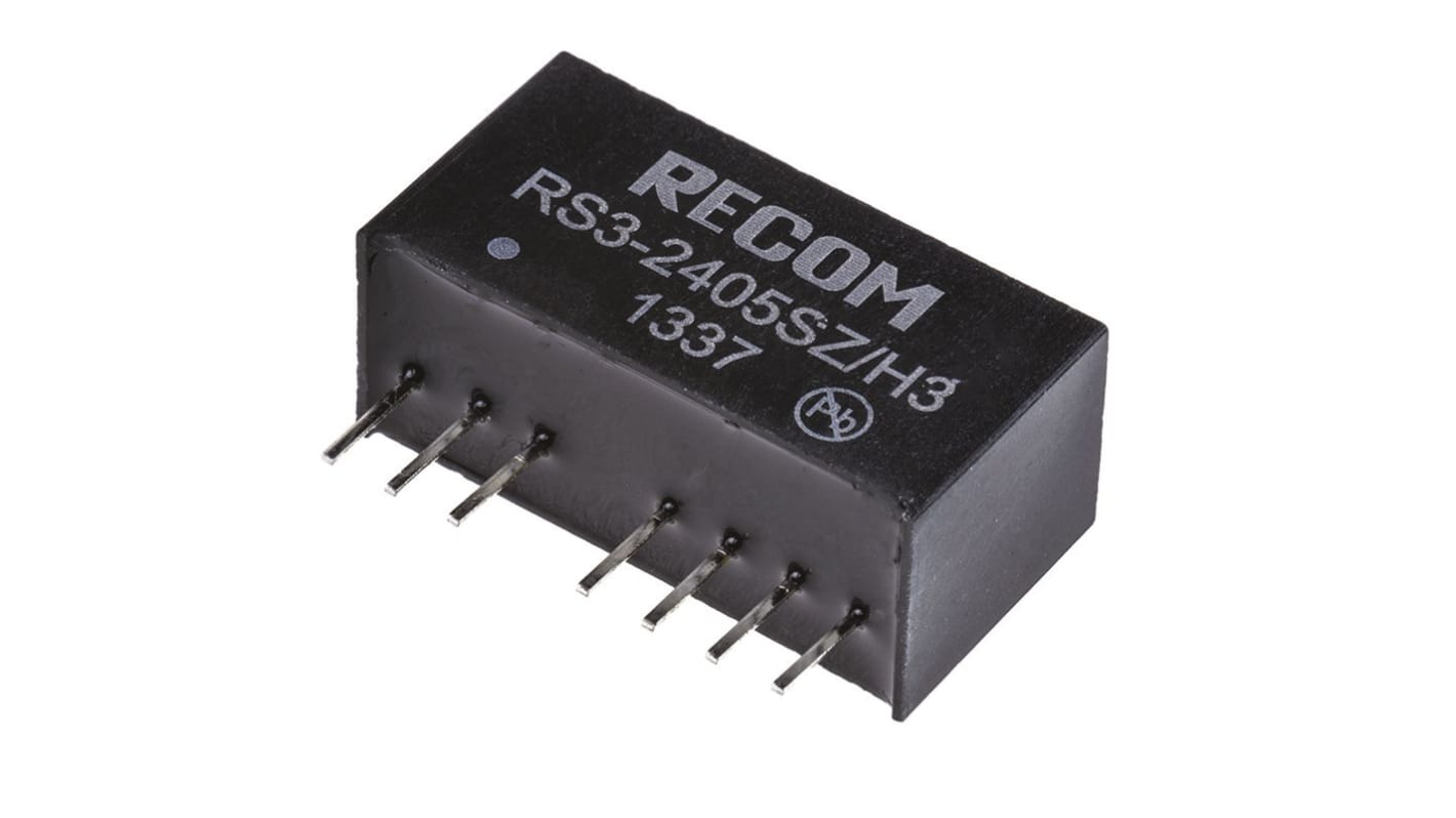 Recom RS3 DC-DC Converter, 5V dc/ 600mA Output, 9 → 27 V dc Input, 3W, Through Hole, +71°C Max Temp -40°C Min