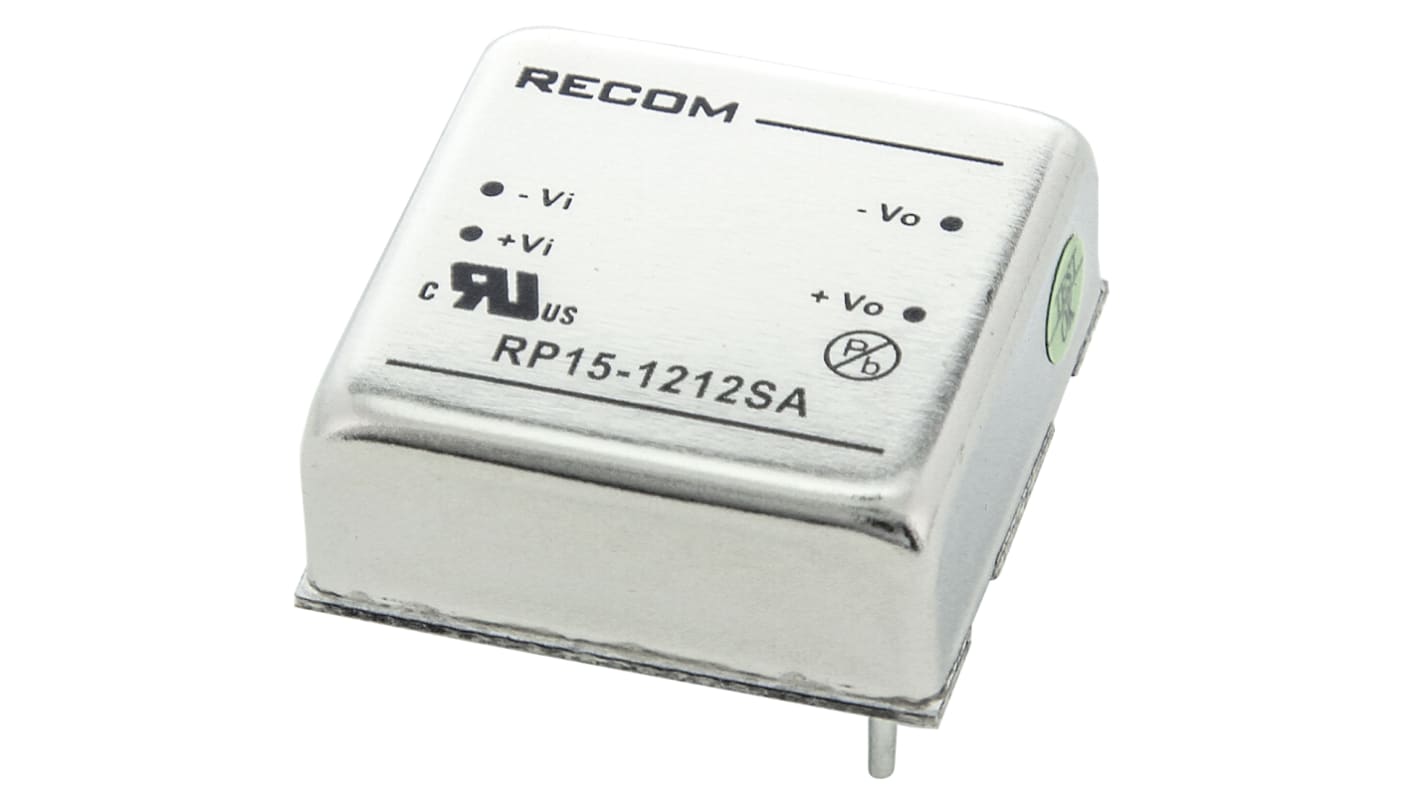 Recom RP15 A DC-DC Converter, 12V dc/ 1.3A Output, 9 → 18 V dc Input, 15W, Through Hole, +85°C Max Temp -40°C