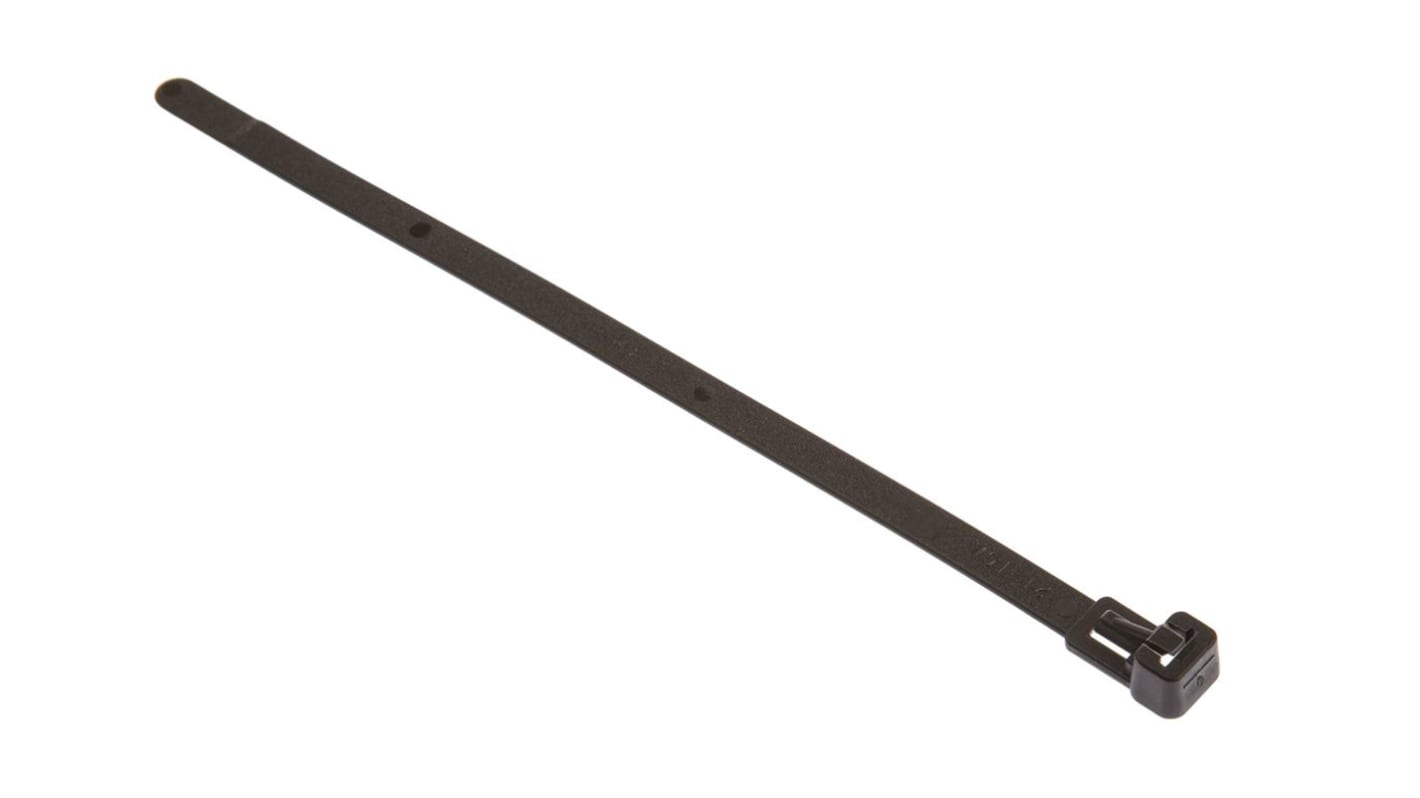 HellermannTyton Cable Tie, Releasable, 180mm x 6.5 mm, Black Polyamide 6.6 (PA66), Pk-100