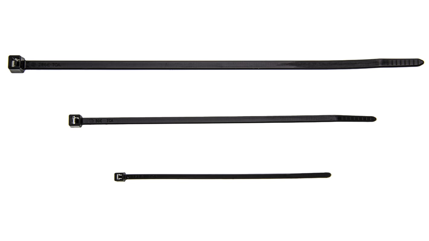 HellermannTyton Cable Tie, 100mm x 2.5 mm, Black Nylon, Pk-500