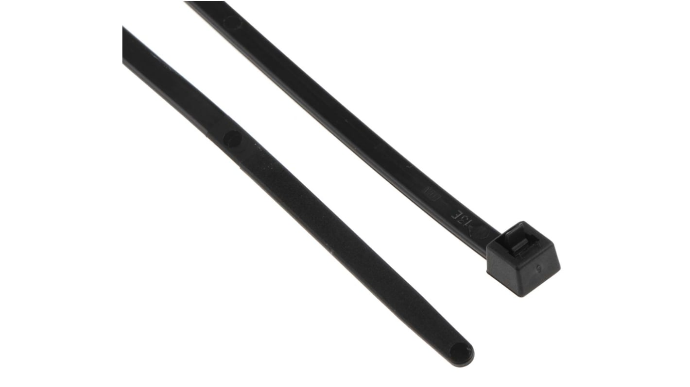 HellermannTyton Cable Tie, Releasable, 300mm x 4.6 mm, Black Polyamide 6.6 (PA66), Pk-100