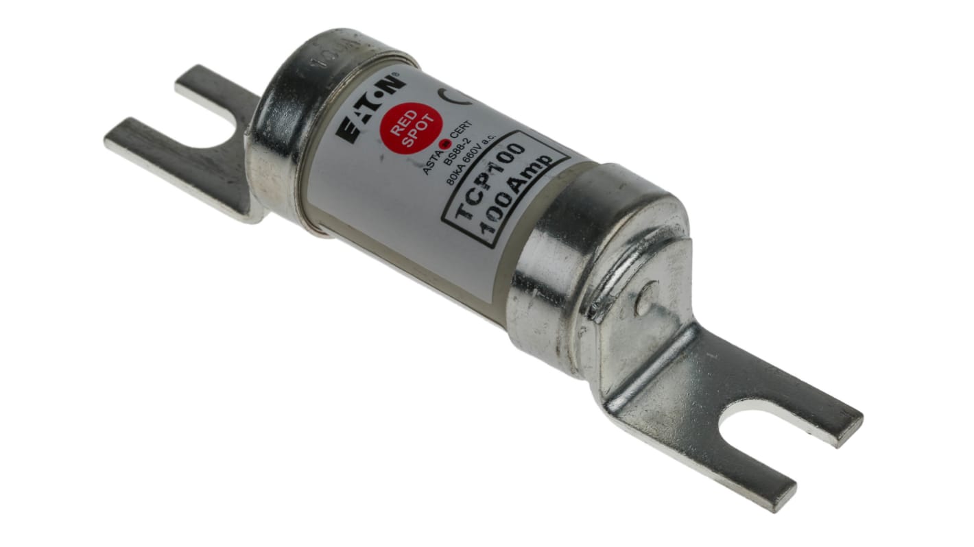 Fusibile a standard britannico, Eaton, 100A, fusibile A4 con velocità T, standard BS 88-2:1988, IEC 60269-2, fori di