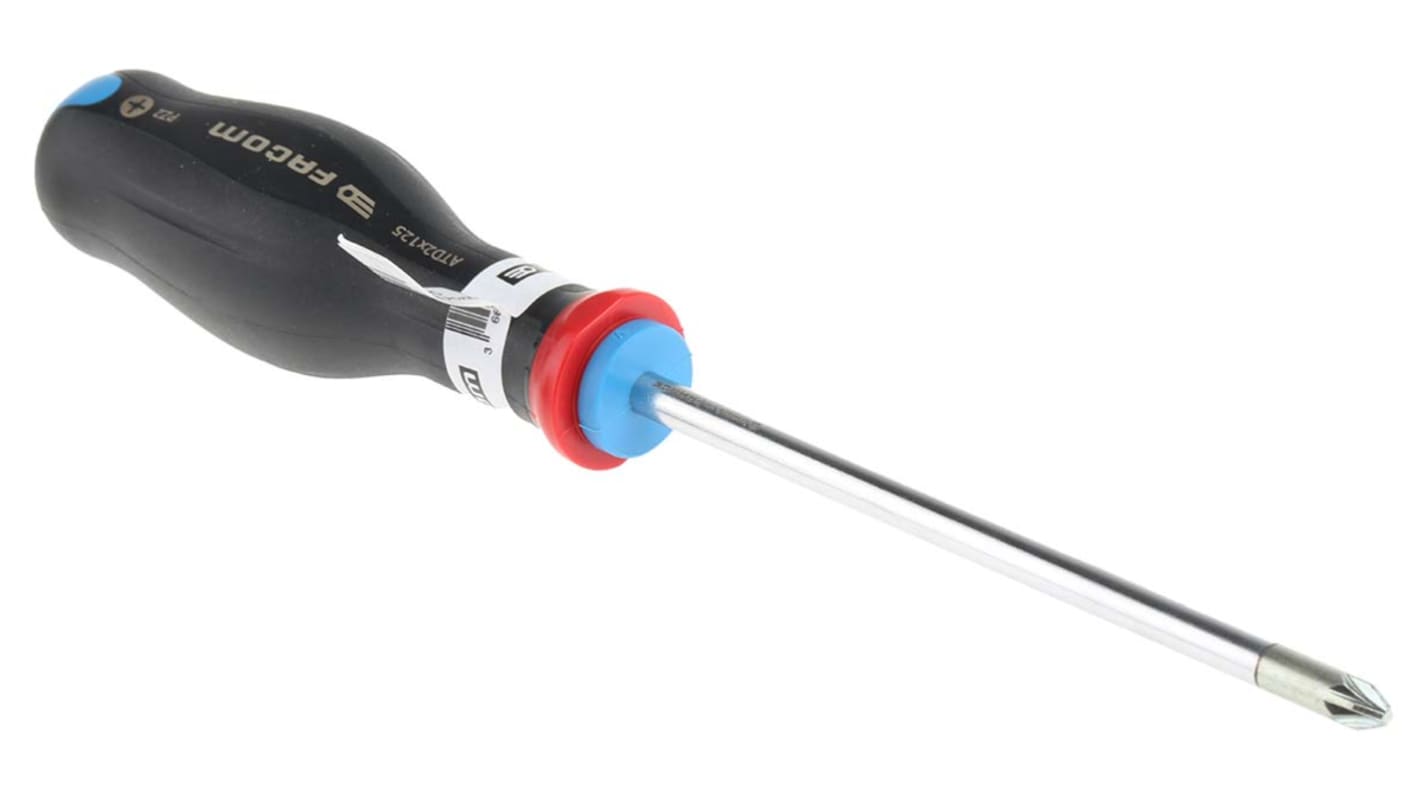 Facom Pozidriv Screwdriver, PZ2 Tip, 125 mm Blade, 245 mm Overall