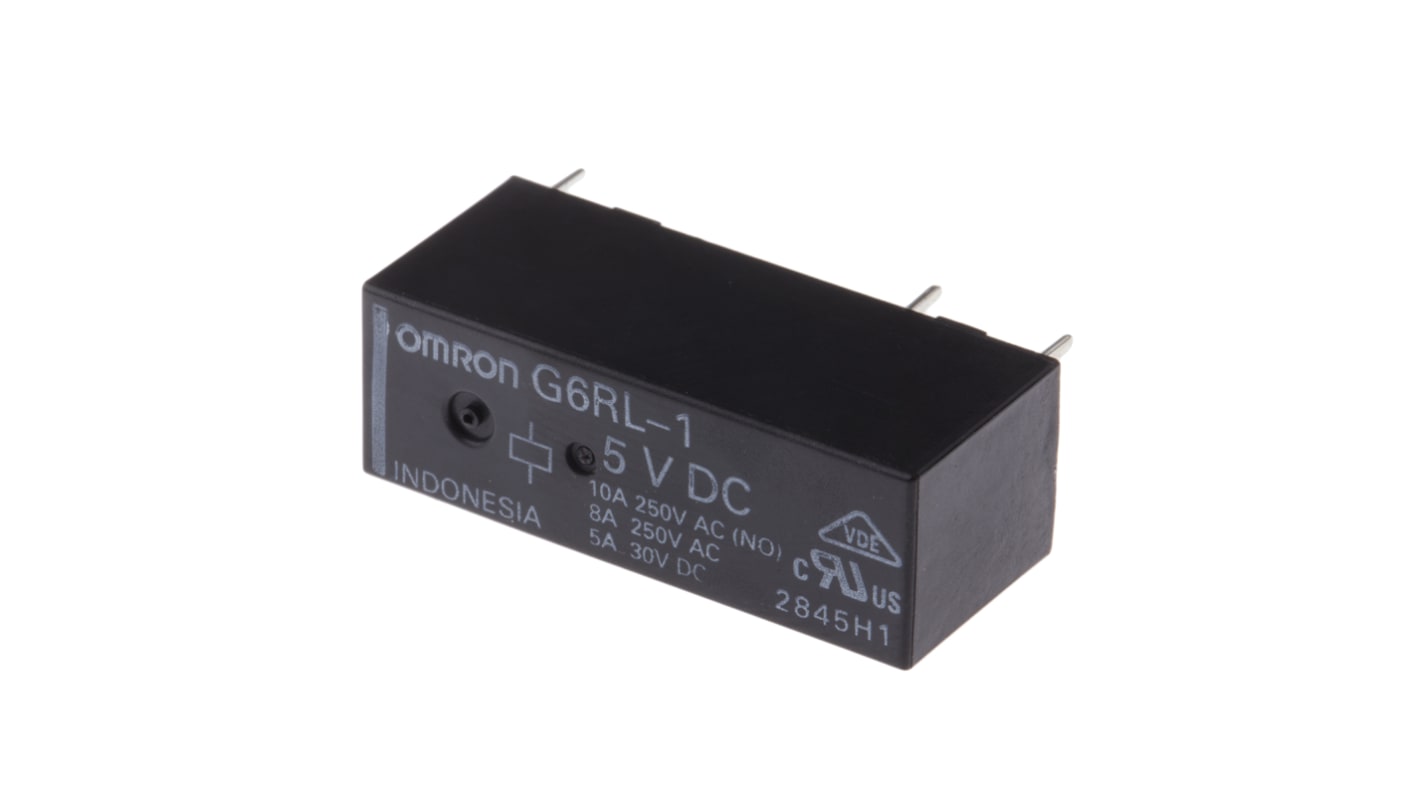 Relé de potencia sin enclavamiento Omron G6RL de 1 polo, SPDT, bobina 5V dc, 10A, Montaje en PCB