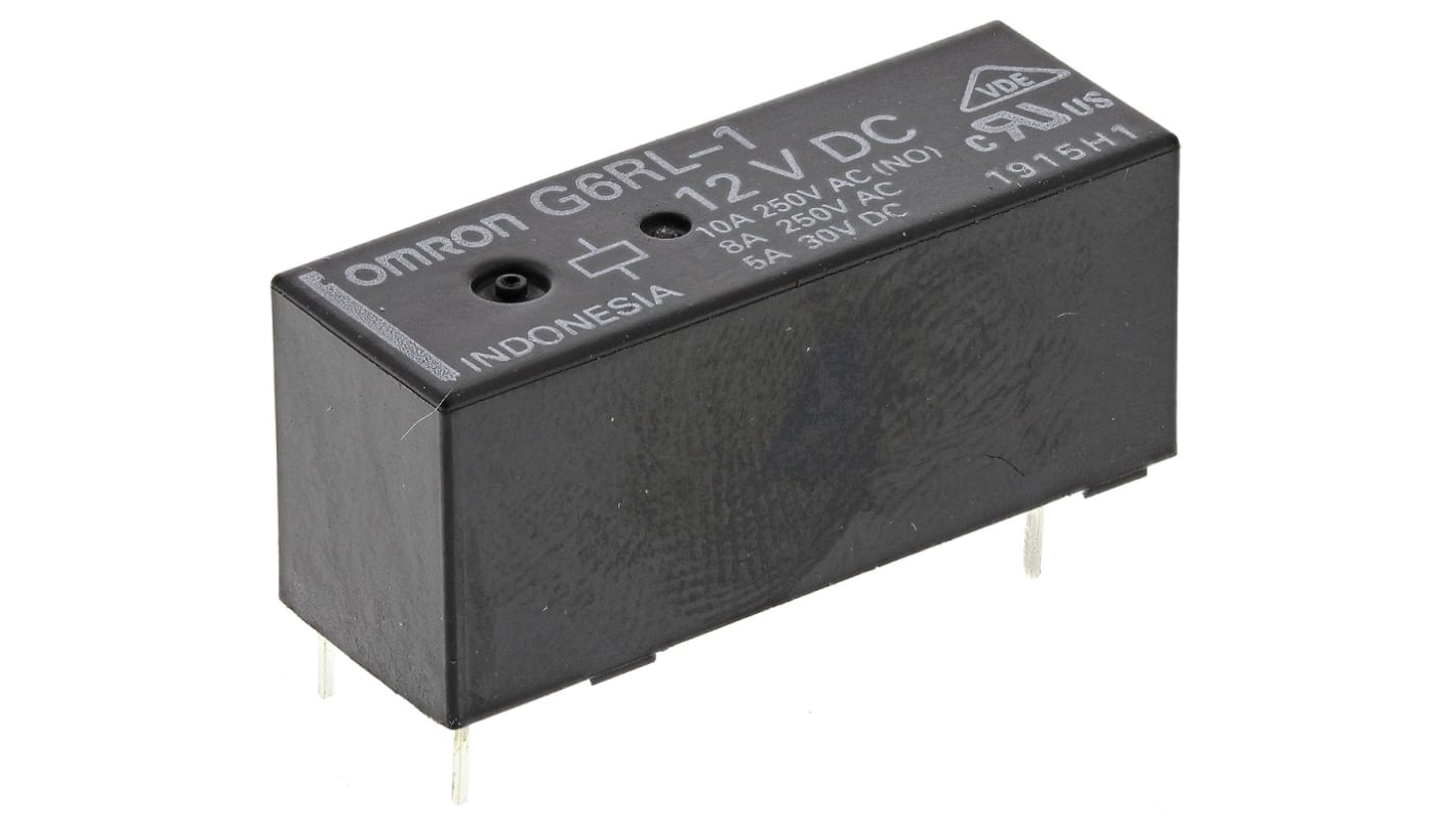 Omron PCB Mount Power Relay, 12V dc Coil, 10A Switching Current, SPDT