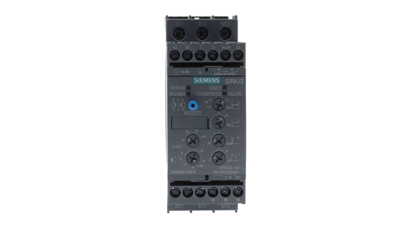 Arrancador suave Siemens SIRIUS 3RW40, 25 A, 480 V ac, 11 kW, trifásico, IP20