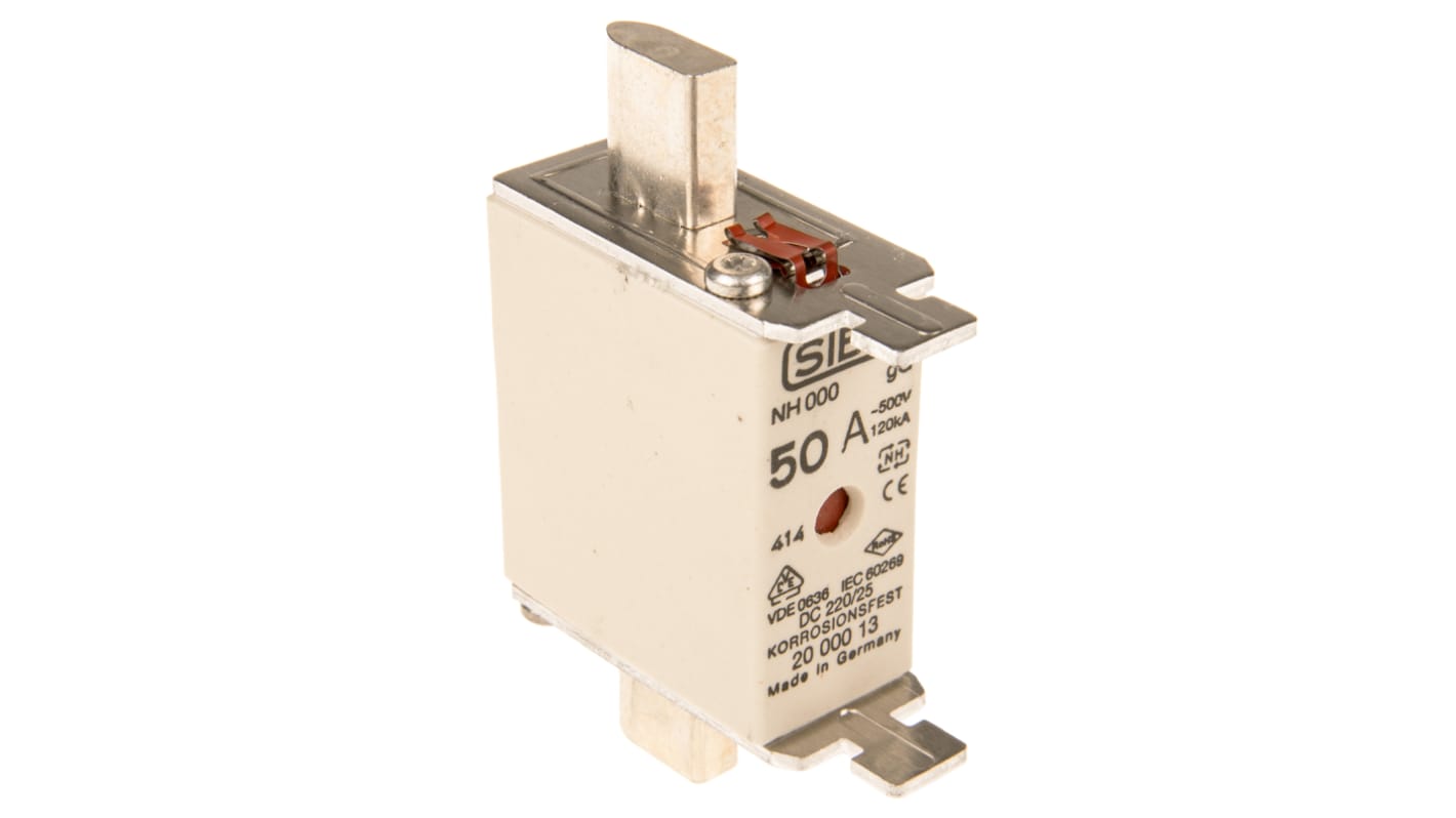 SIBA 50A NH Fuse, NH000, 500V ac