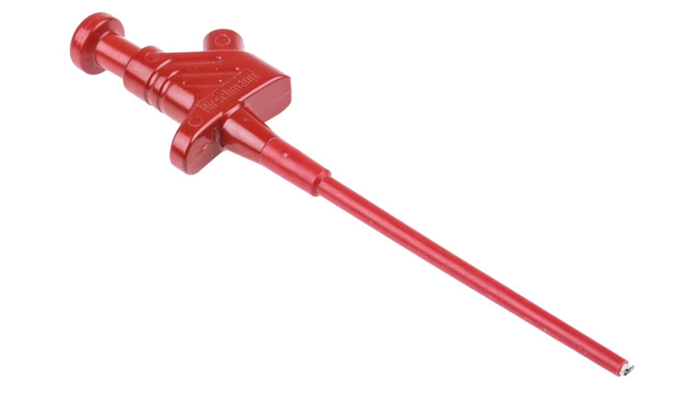 Pince grippe-fils , Hirschmann, 4A, sonde de 4mm, L. 158mm, Rouge