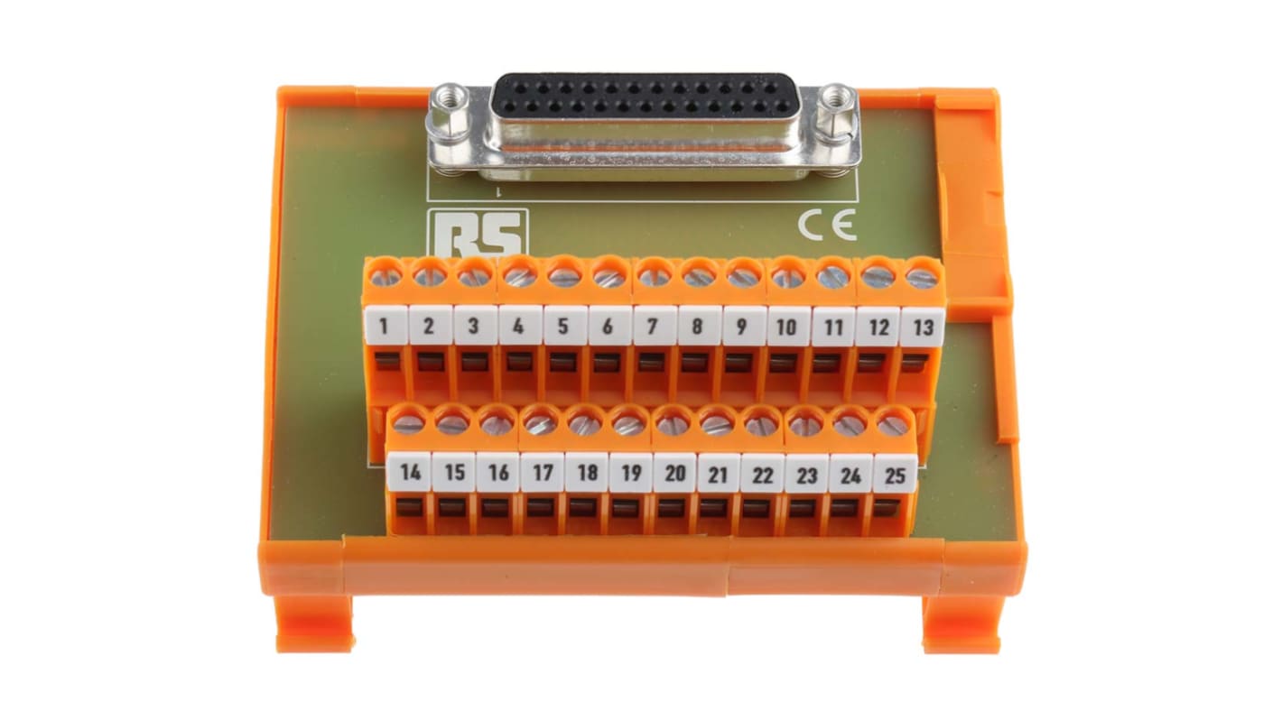 Modulo di interfaccia, RS PRO, D-sub, Montaggio guida DIN, Femmina, 25 poli, 50 V, 1A