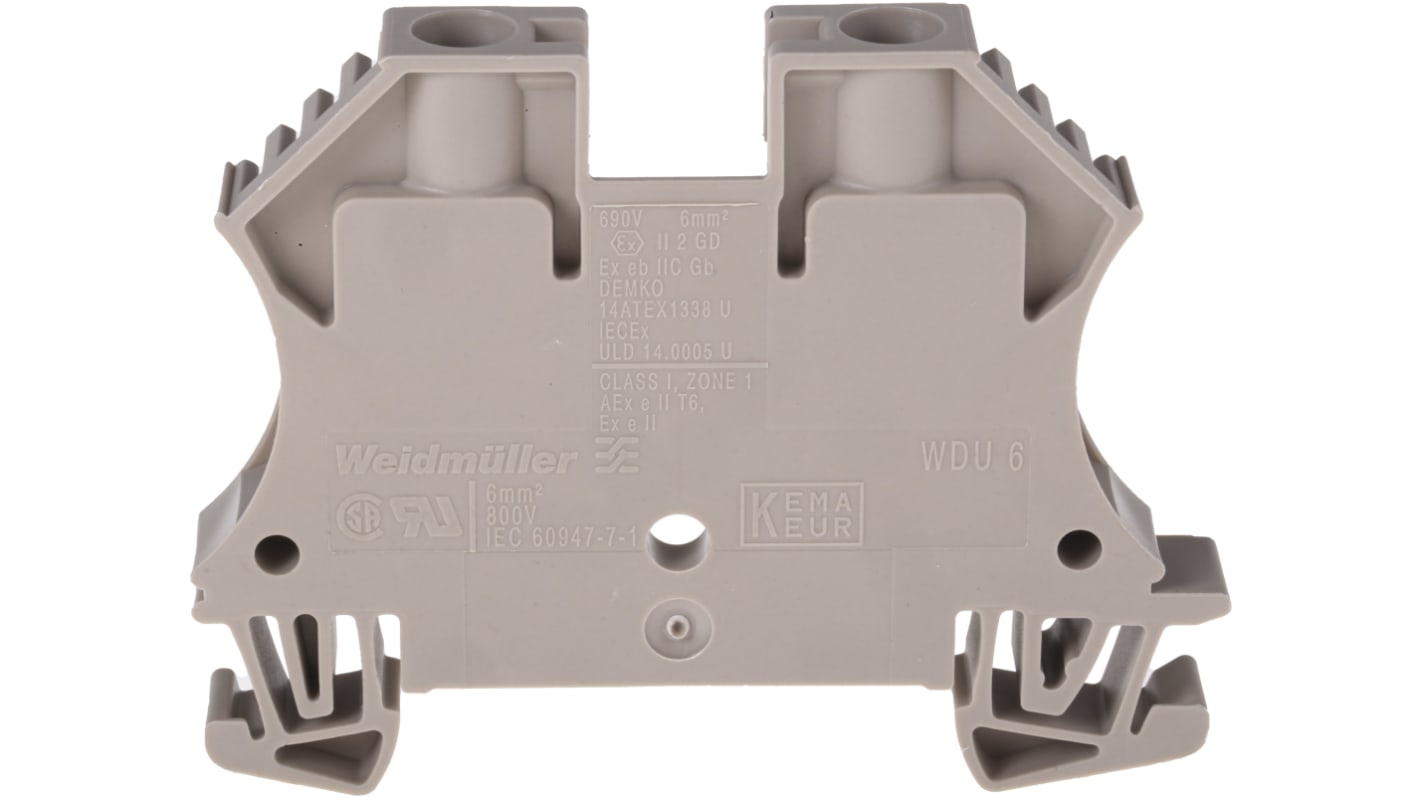 Weidmüller WDU Series Brown Feed Through Terminal Block, 6mm², Single-Level, Screw Termination, ATEX