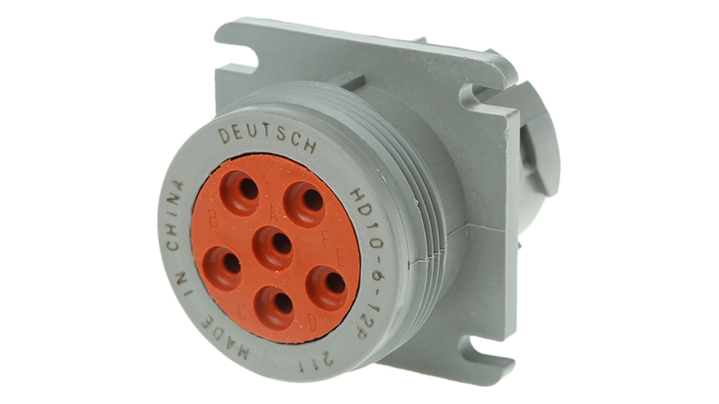 Conector circular Deutsch hembra serie HD10 de 6 vías macho, tamaño carcasa 6, montaje aéreo, IP67