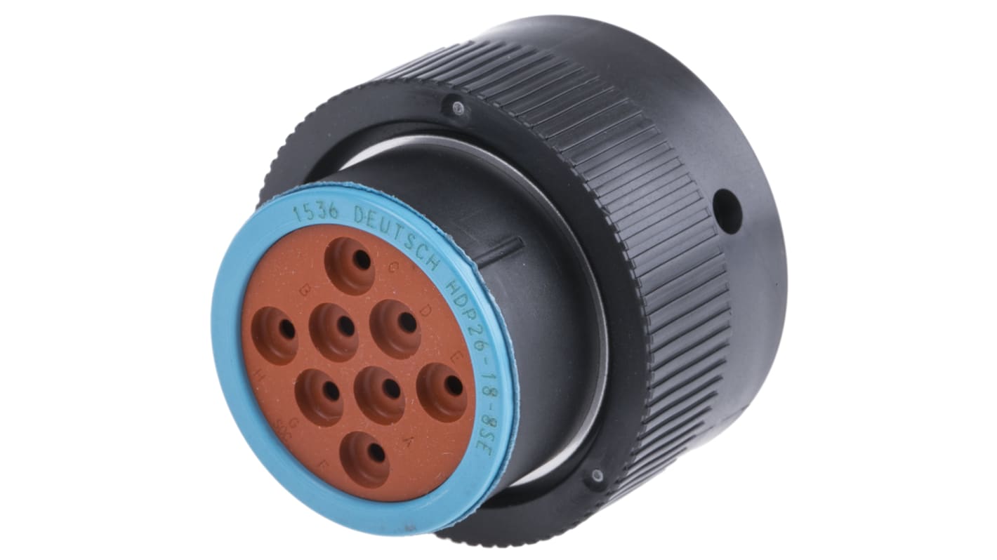 Deutsch Circular Connector, 8 Contacts, Cable Mount, Plug, Female, IP67, HD20 Series