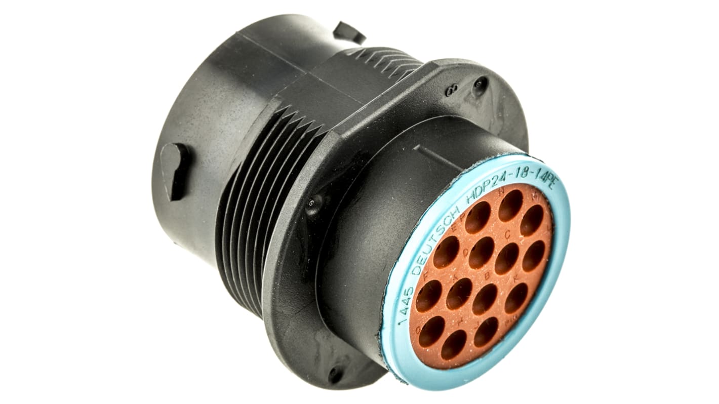 Conector circular Deutsch hembra serie HD20 de 14 vías macho, tamaño carcasa 18, montaje aéreo, IP67