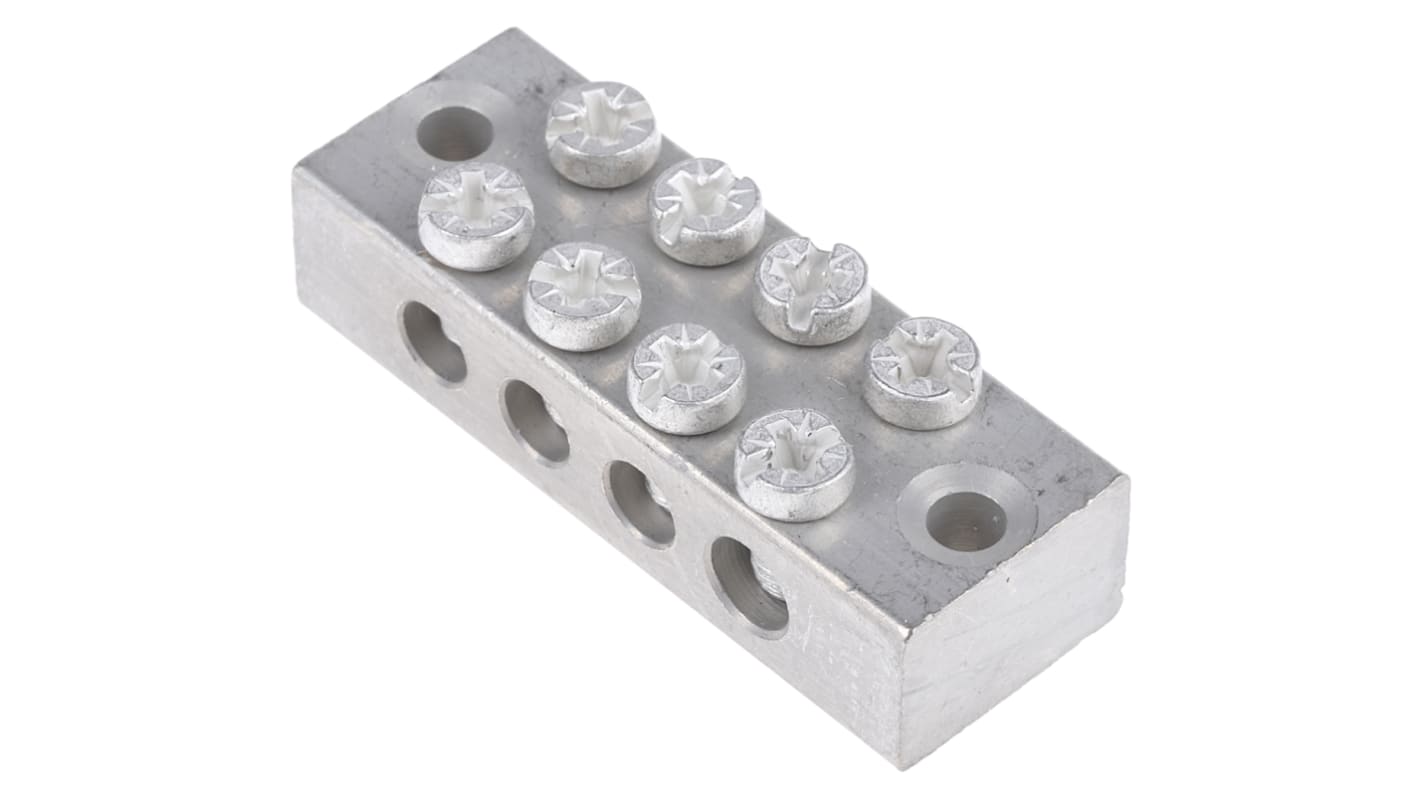 RS PRO 4-Way Double Screw Earth Terminal Block, 0 to 16mm², 0 → 16 AWG Wire, Screw Down, Brass Housing