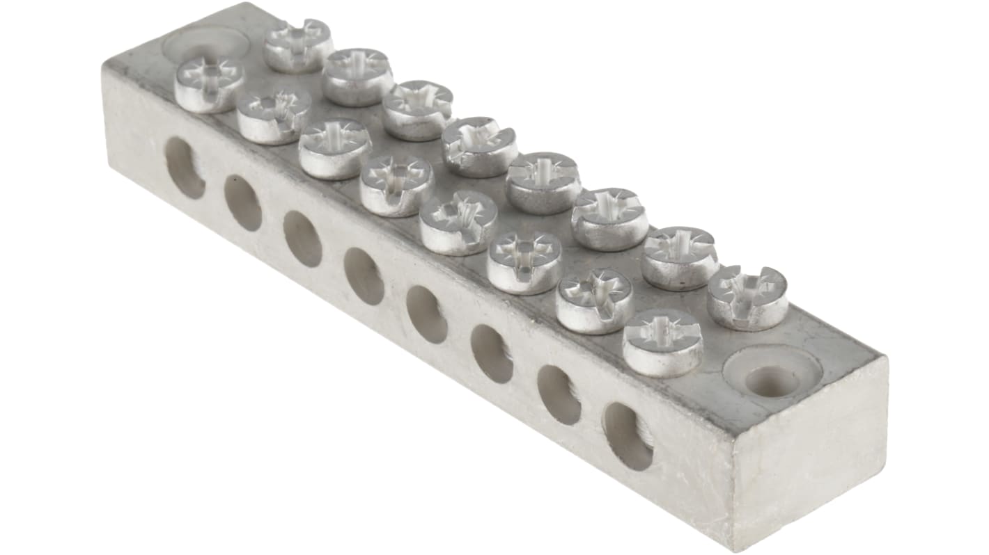 RS PRO 8Way Double Screw Earth Terminal Block, 0 → 16 AWG Wire, Screw