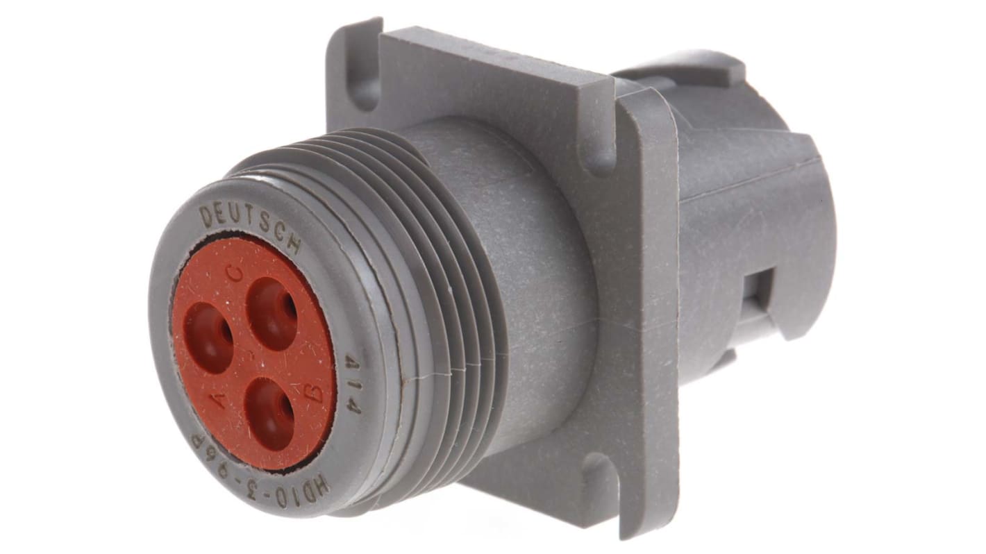 Conector circular Deutsch hembra serie HD10 de 3 vías macho, tamaño carcasa 3, montaje aéreo, IP67