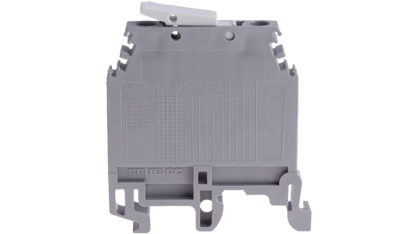 Entrelec SNA Series Grey DIN Rail Terminal Block, 4mm², Single-Level, Screw Termination