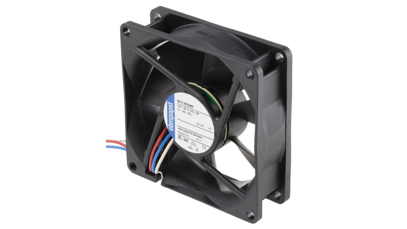 Axiální ventilátor, řada: 8400 N DC, 80 x 80 x 25mm, průtok vzduchu: 58m³/h 1.4W 12 V DC