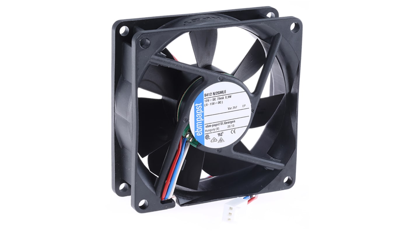 Axiální ventilátor, řada: 8400 N DC, 80 x 80 x 25mm, průtok vzduchu: 45m³/h 900mW 12 V DC