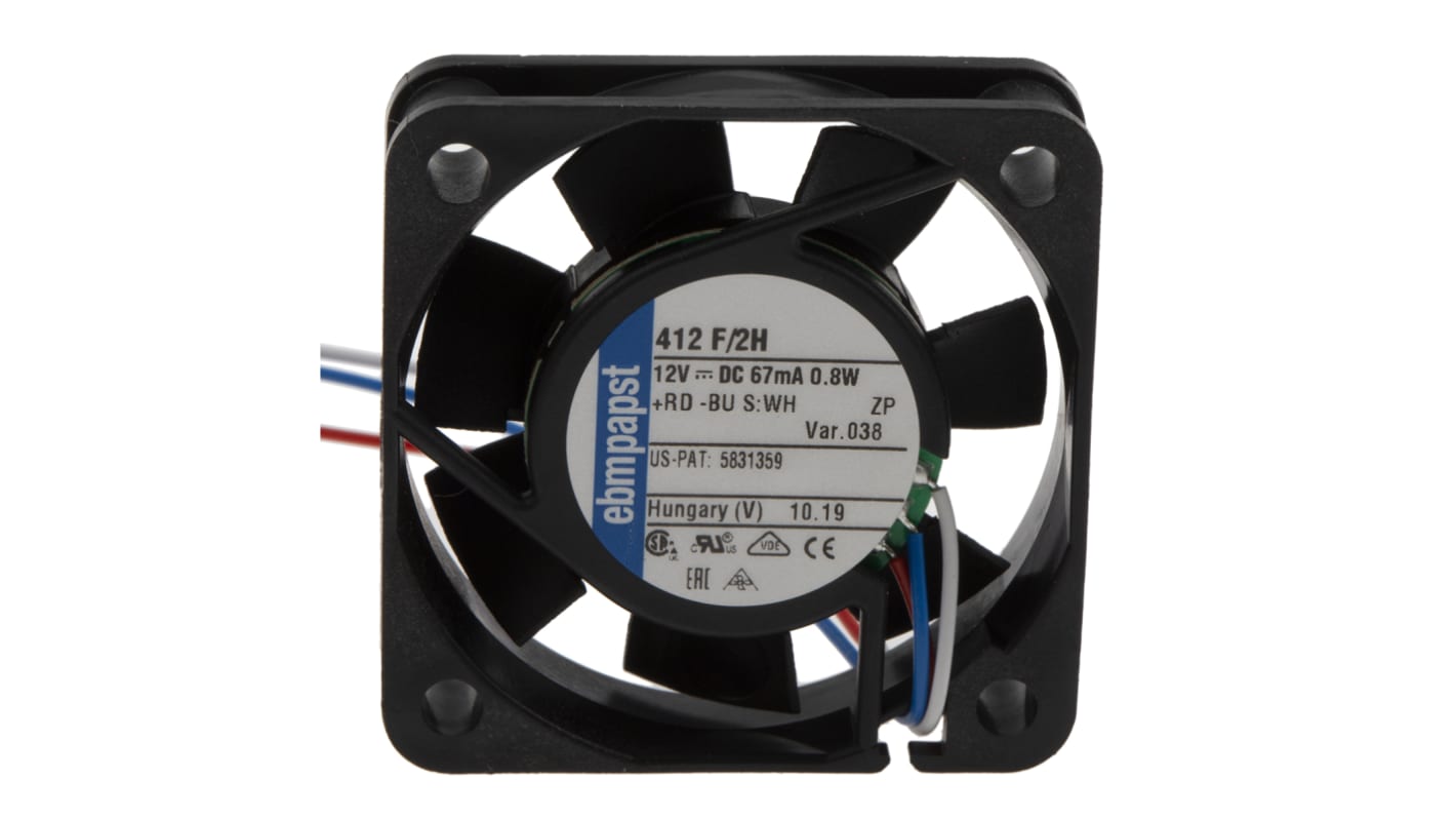 ebm-papst 400 F Series Axial Fan, 12 V dc, DC Operation, 9m³/h, 800mW, 40 x 40 x 10mm