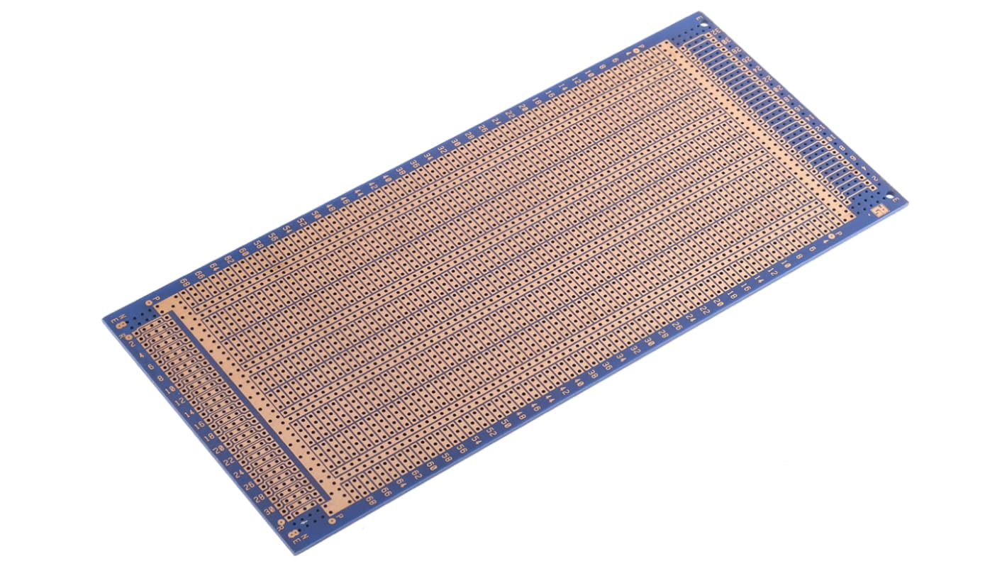 Vero Technologies Streifenplatinen, FR4, DIN 41612, 2-seitig, PCB-Bohrung 1mm, Raster 2.54 x 2.54mm, 220 x 100 x 1.6mm