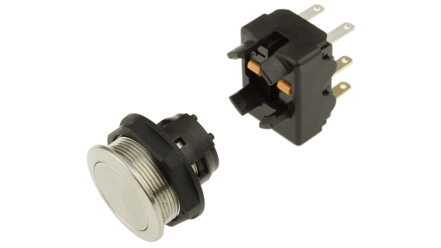 Schurter MSM DP 19 Series Push Button Switch, Momentary, Panel Mount, 19mm Cutout, DPDT, 125/250V ac, IP40