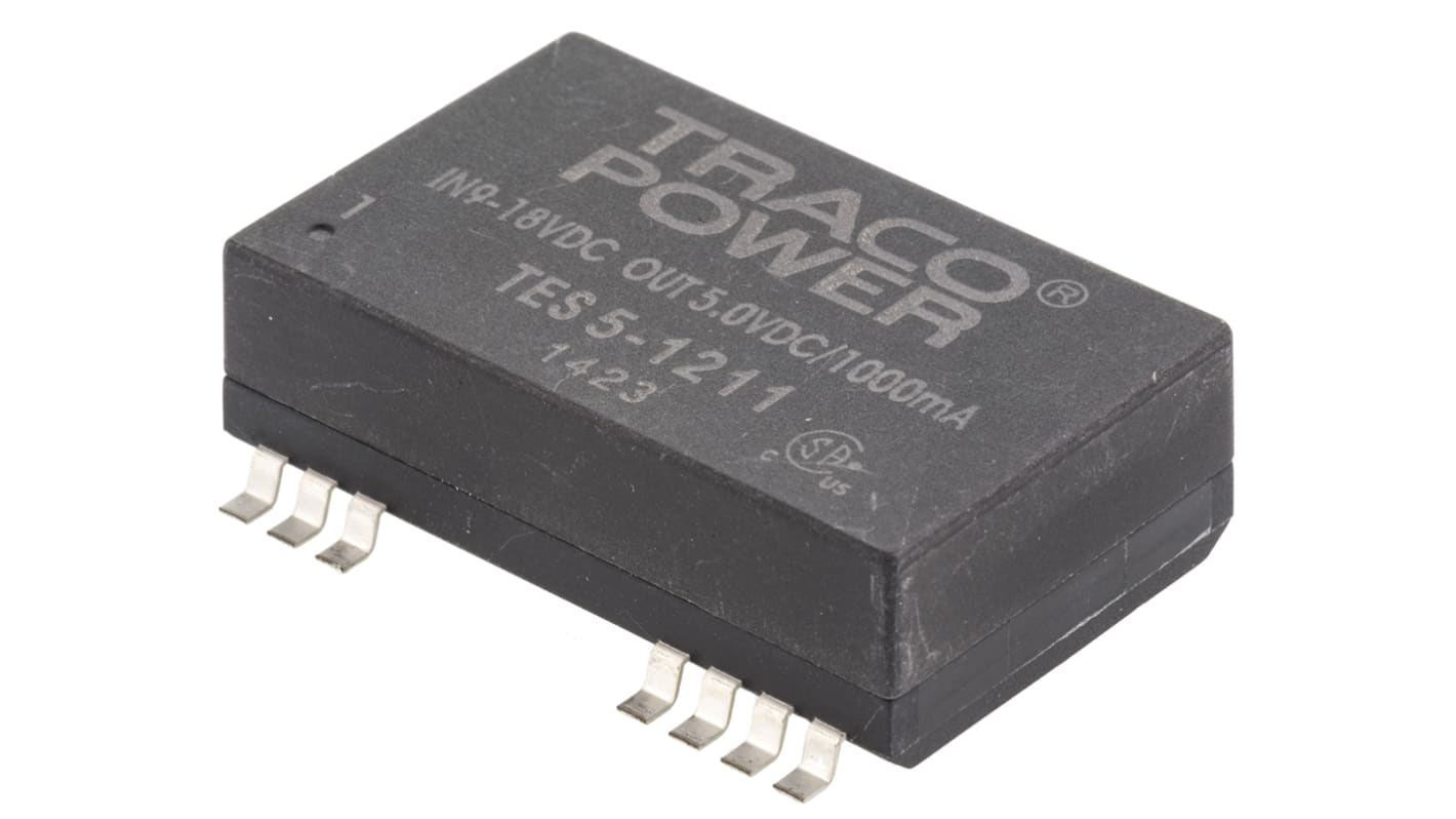 TRACOPOWER TES 5 DC-DC Converter, 5V dc/ 1A Output, 9 → 18 V dc Input, 5W, Surface Mount, +85°C Max Temp -40°C