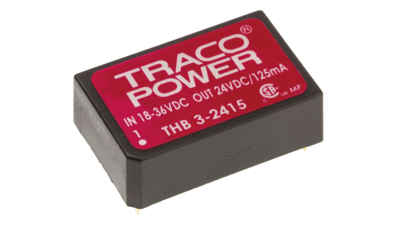 TRACOPOWER THB 3 DC/DC-Wandler 3W 24 V dc IN, 24V dc OUT / 125mA Durchsteckmontage 4kV ac isoliert