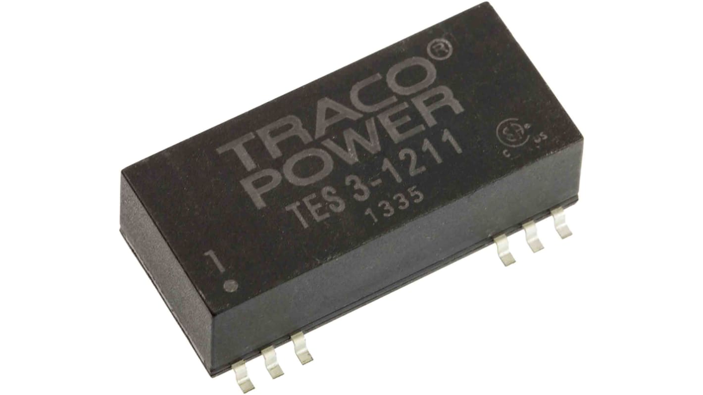 TRACOPOWER TES 3 DC-DC Converter, 5V dc/ 600mA Output, 9 → 18 V dc Input, 3W, Surface Mount, +85°C Max Temp