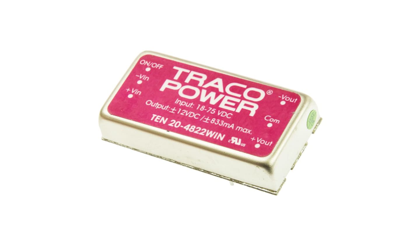 TRACOPOWER TEN 20WIN DC/DC-Wandler 20W 48 V dc IN, ±12V dc OUT / ±835mA Durchsteckmontage 1.5kV dc isoliert