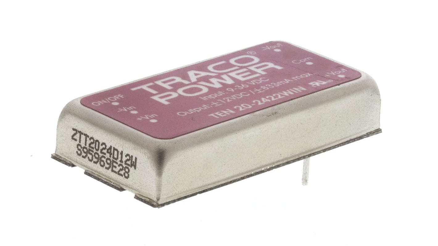 TRACOPOWER TEN 20WIN DC/DC-Wandler 20W 24 V dc IN, ±12V dc OUT / ±835mA Durchsteckmontage 1.5kV dc isoliert