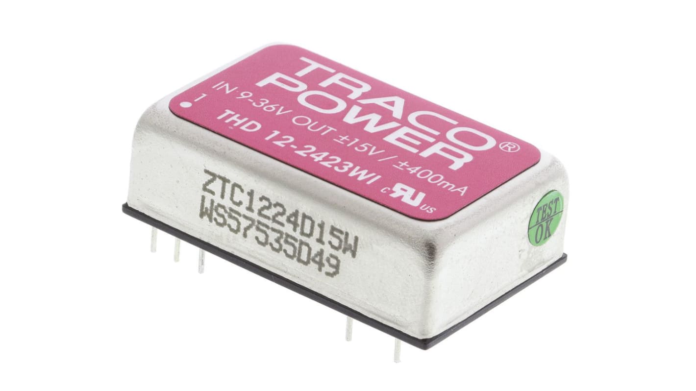 TRACOPOWER THD 12WI DC-DC Converter, ±15V dc/ ±400mA Output, 9 → 36 V dc Input, 12W, Through Hole, +85°C Max