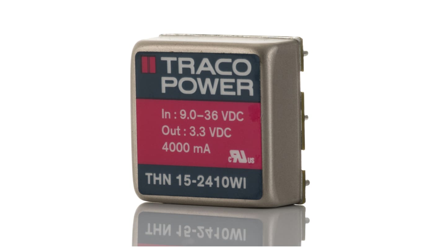 TRACOPOWER THN 15WI DC-DC Converter, 3.3V dc/ 4A Output, 9 → 36 V dc Input, 15W, Through Hole, +85°C Max Temp