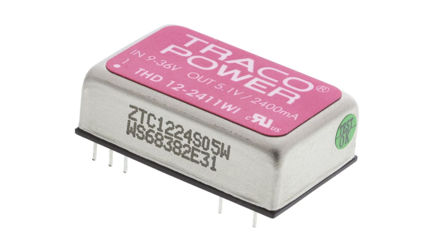 TRACOPOWER THD 12WI DC-DC Converter, 5V dc/ 2.4A Output, 9 → 36 V dc Input, 12W, Through Hole, +85°C Max Temp