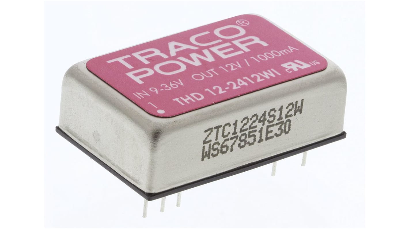 TRACOPOWER THD 12WI DC-DC Converter, 12V dc/ 1A Output, 9 → 36 V dc Input, 12W, Through Hole, +85°C Max Temp