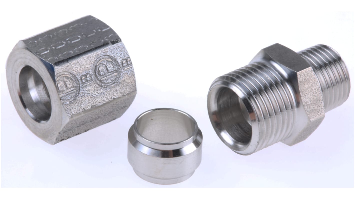 Legris Stainless Steel Pipe Fitting, Straight Hexagon Coupler, Male BSP 1/8in